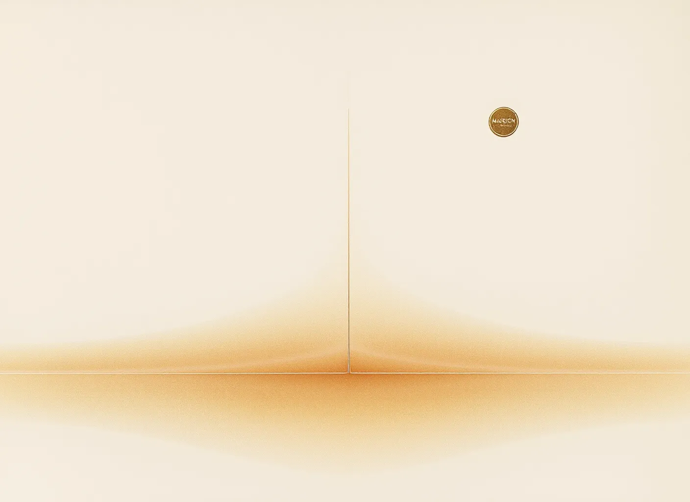 Editorial plate: a single champagne-gold gradient column extending upward with no ceiling mark, two small navy lower-dose marks beside it